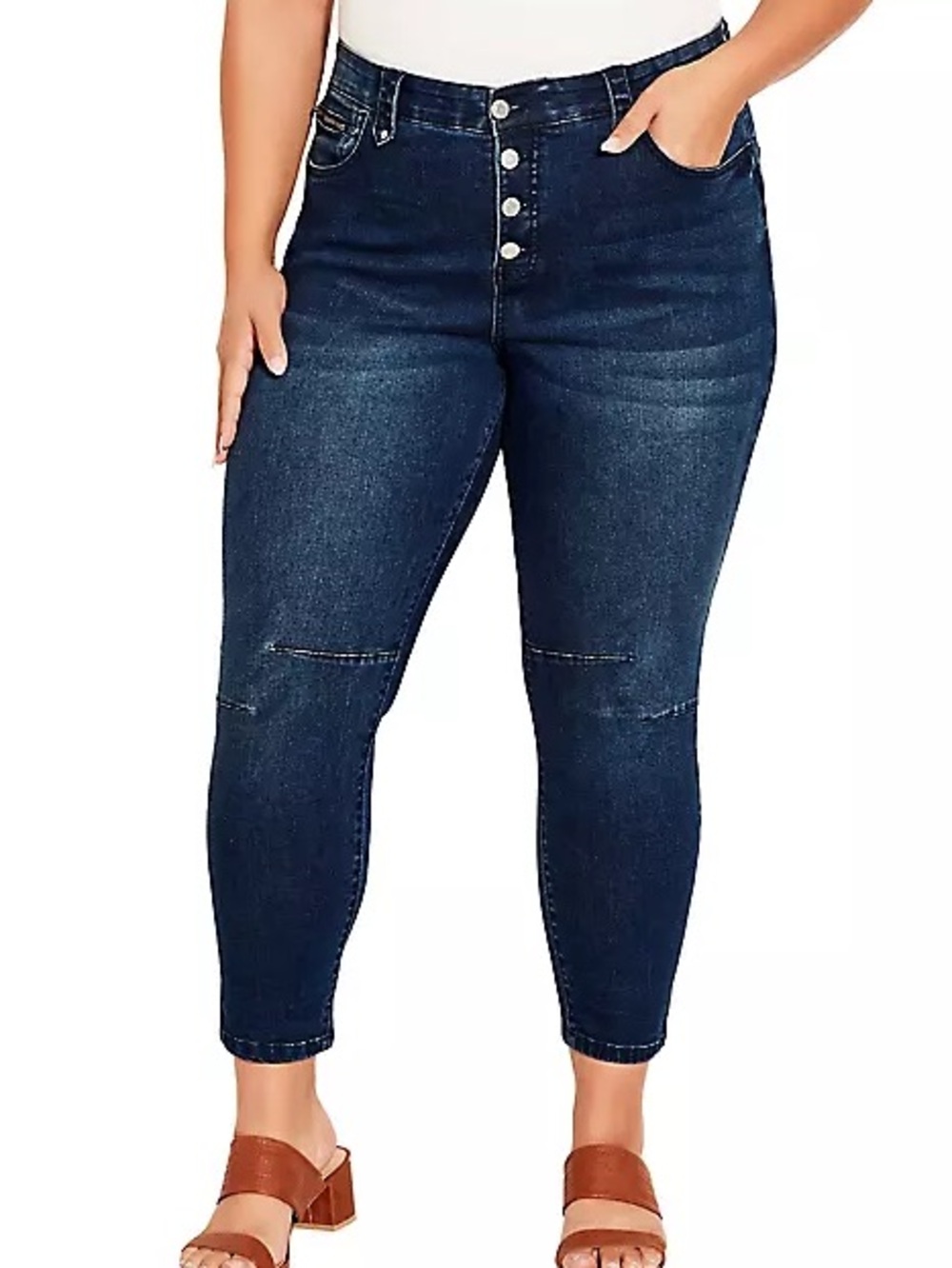 Avenue Dark Blue High-Rise Button-Fly Ankle Jeans